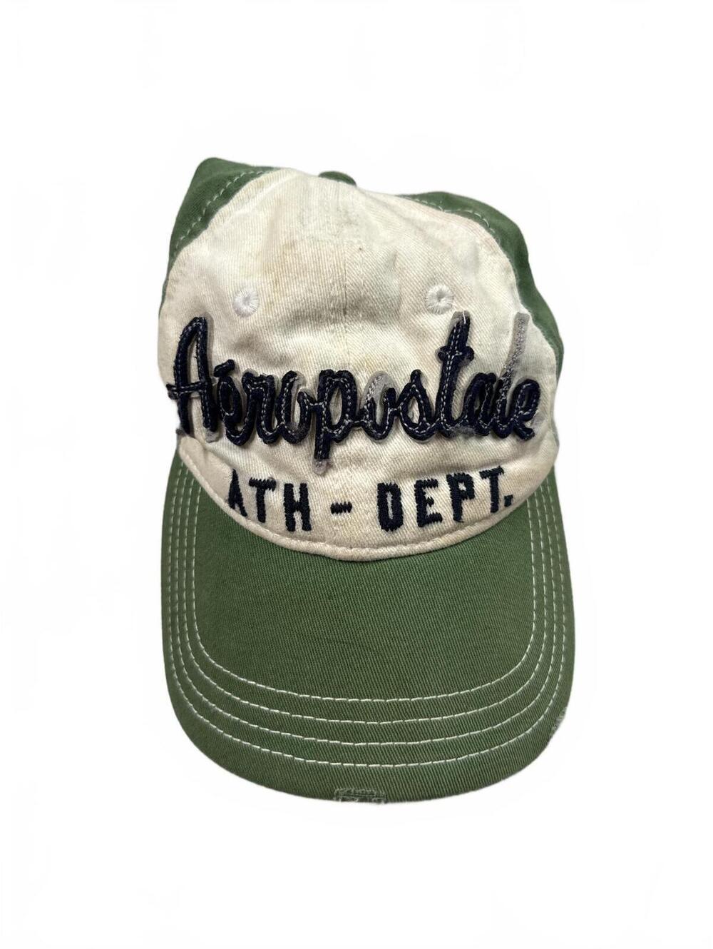 Vintage Y2K Aeropostale ATH-DEPT Green and Cream Baseball Cap
